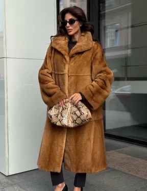 Золотистая норковая шуба с воротником апаш - New 2026