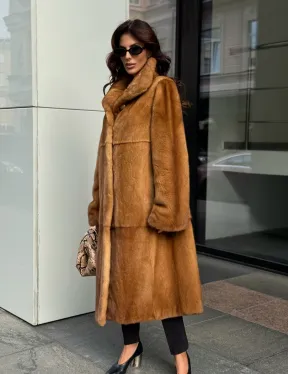 Золотистая норковая шуба с воротником апаш - New 2026