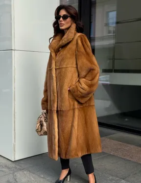 Золотистая норковая шуба с воротником апаш - New 2026