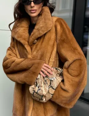 Золотистая норковая шуба с воротником апаш - New 2026