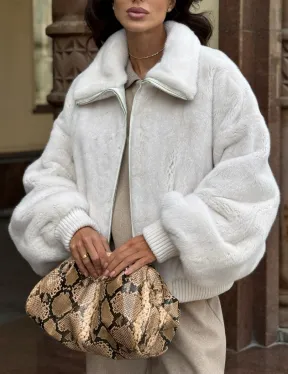 Бомбер оверсайз из аукционной норки жемчужно-натурального цвета