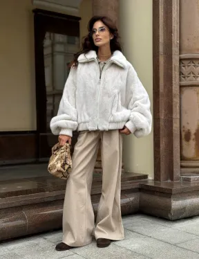 Бомбер оверсайз из аукционной норки жемчужно-натурального цвета