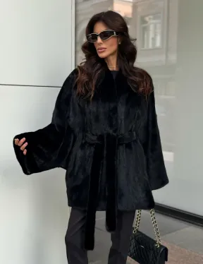 Черная шуба из аукционного меха норки SAGA FURS