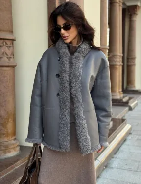 Дубленка серого цвета - двухсторонняя
