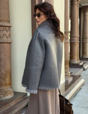 Дубленка серого цвета - двухсторонняя