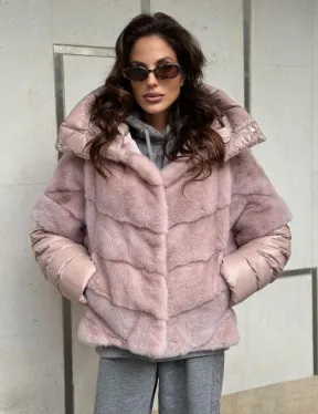 Зимняя норковая куртка - жилет с капюшоном