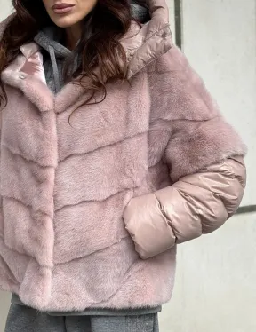 Зимняя норковая куртка - жилет с капюшоном