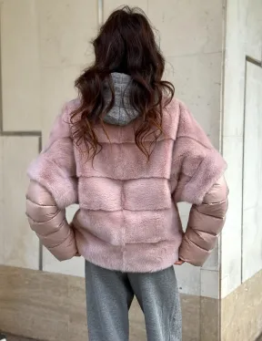 Зимняя норковая куртка - жилет с капюшоном