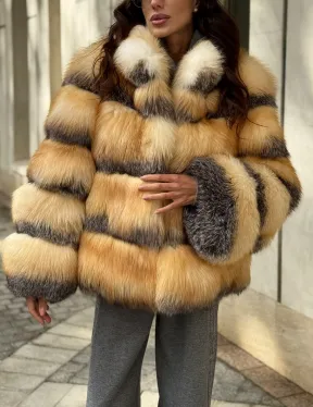 Полушубок из меха лисы Golden-grey fox стойка воротник