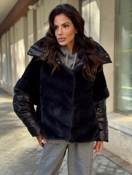 Женская меховая норковая куртка -темный графит