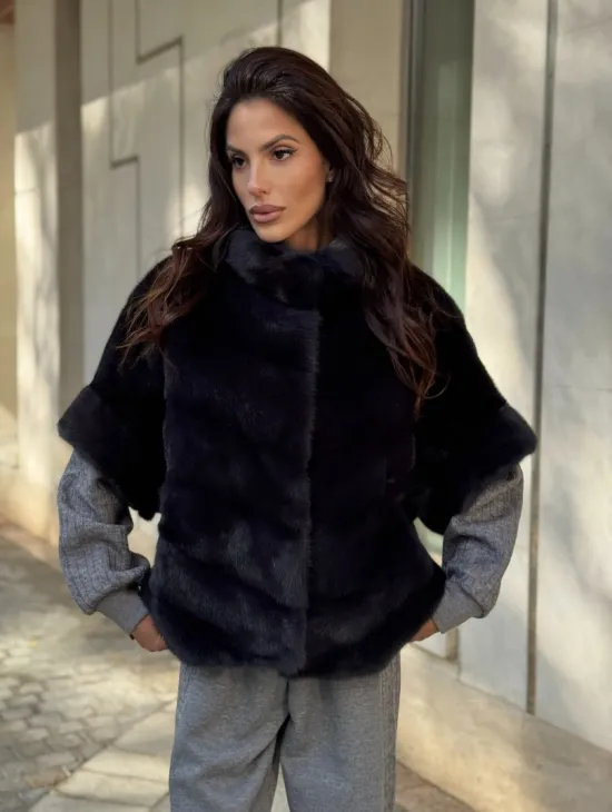 Женская меховая норковая куртка -темный графит
