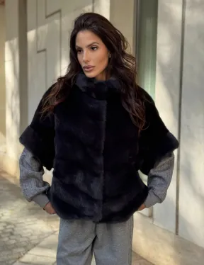Женская меховая норковая куртка -темный графит