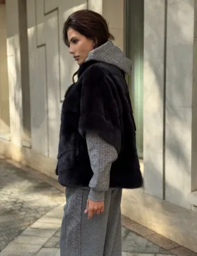 Женская меховая норковая куртка -темный графит