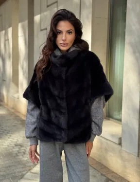 Женская меховая норковая куртка -темный графит