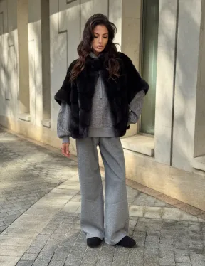 Женская меховая норковая куртка -темный графит