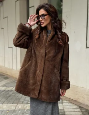 Коричневая шуба из норки