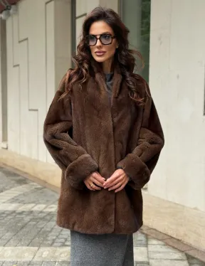 Коричневая шуба из норки