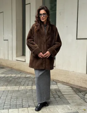 Коричневая шуба из норки