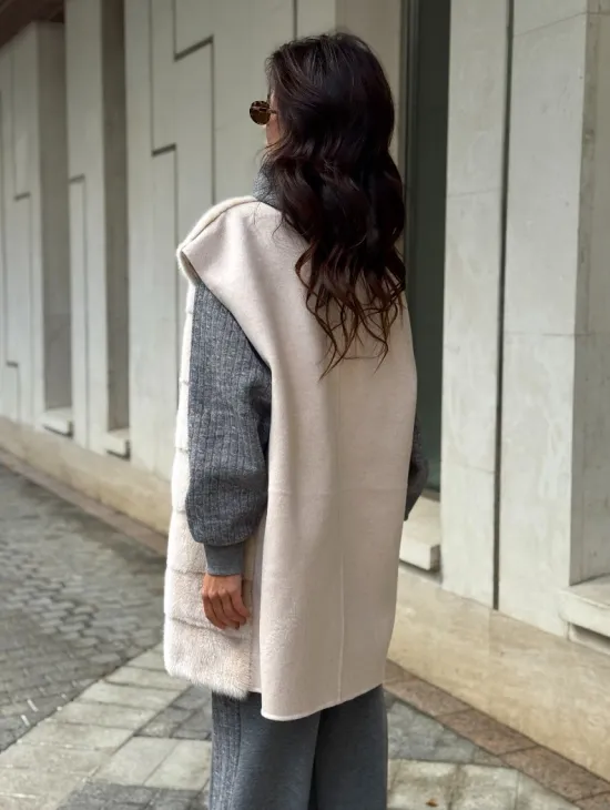 Комбинированный жилет из меха норки и шерсти