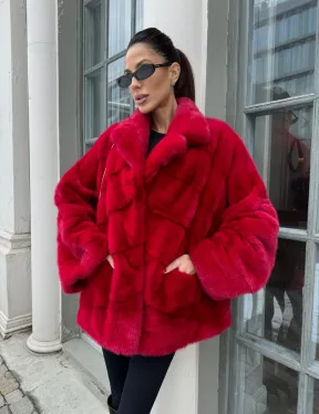 Полушубок норковый в гранатовом оттенке