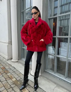 Полушубок норковый в гранатовом оттенке
