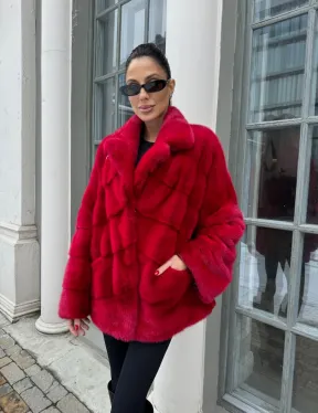 Полушубок норковый в гранатовом оттенке