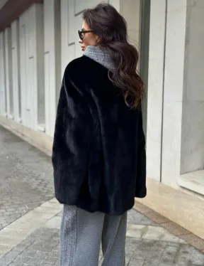 Полушубок женский из норки - черный