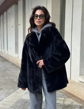 Полушубок женский из норки - черный