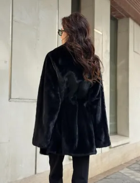 Полушубок из норки с английским воротником - черный