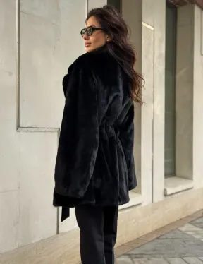 Полушубок из норки с английским воротником - черный