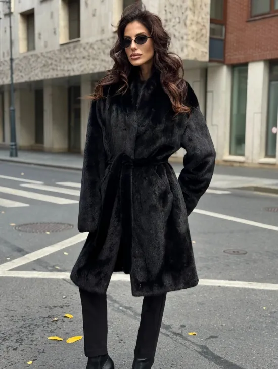 Норковая шуба средняя длина - черная