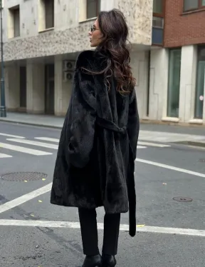 Норковая шуба средняя длина - черная