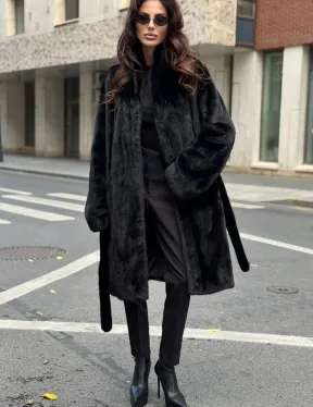 Норковая шуба средняя длина - черная