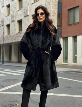 Норковая шуба средняя длина - черная
