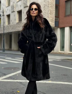 Норковая шуба средняя длина - черная