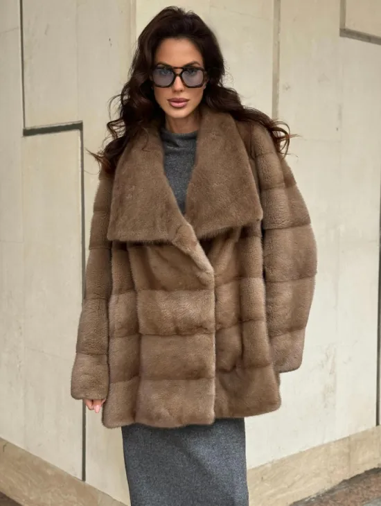 Норковая шуба бежевая