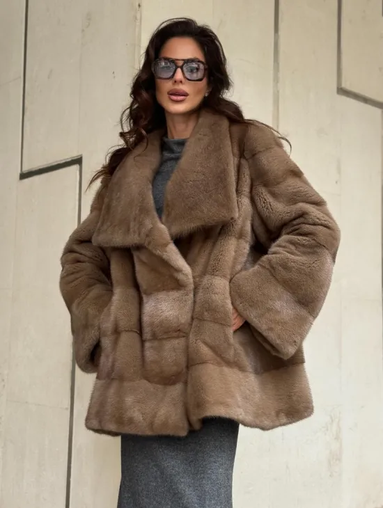 Норковая шуба бежевая