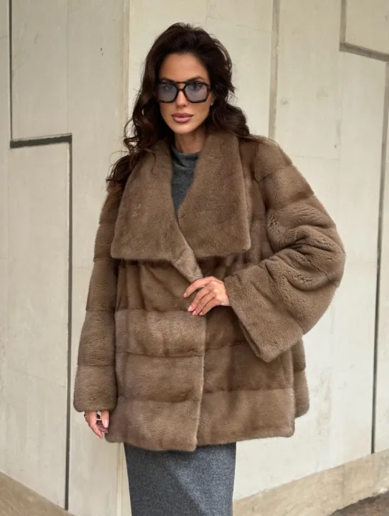 Норковая шуба бежевая