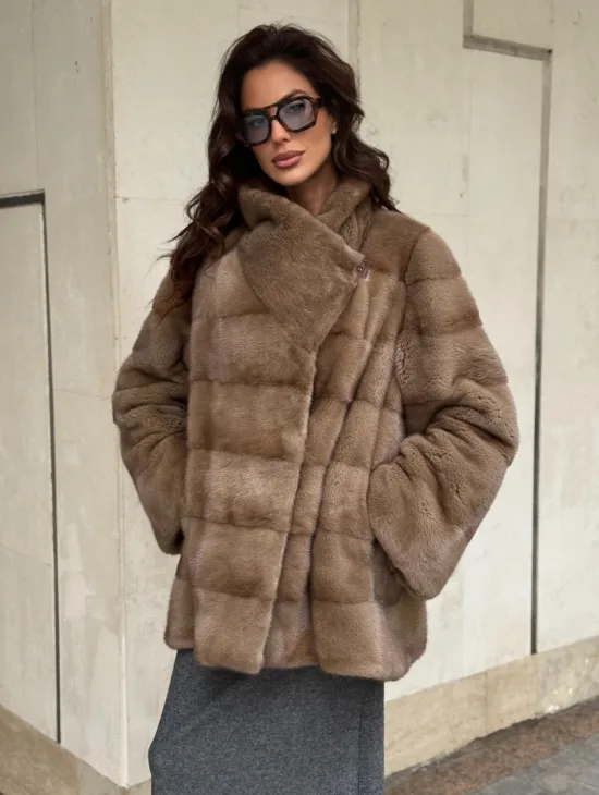 Норковая шуба бежевая