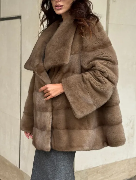 Норковая шуба бежевая