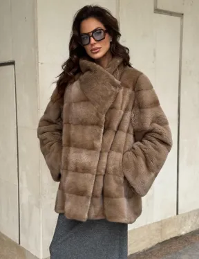 Норковая шуба бежевая