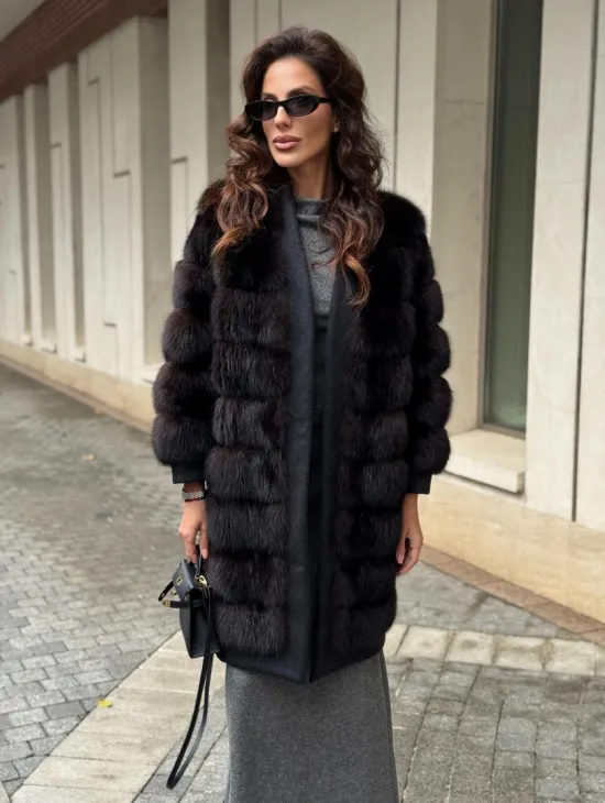 Пальто из куницы с отделкой кашемира