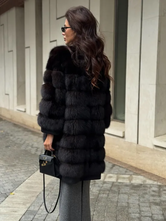 Пальто из куницы с отделкой кашемира