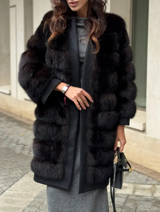 Пальто из куницы с отделкой кашемира