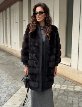 Пальто из куницы с отделкой кашемира