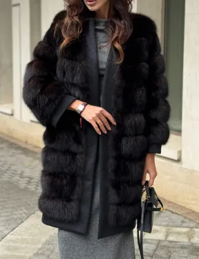 Пальто из куницы с отделкой кашемира