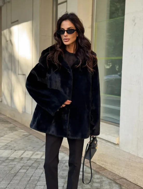 Шуба куртка из норки - черная
