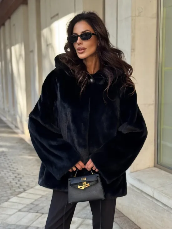 Шуба куртка из норки - черная