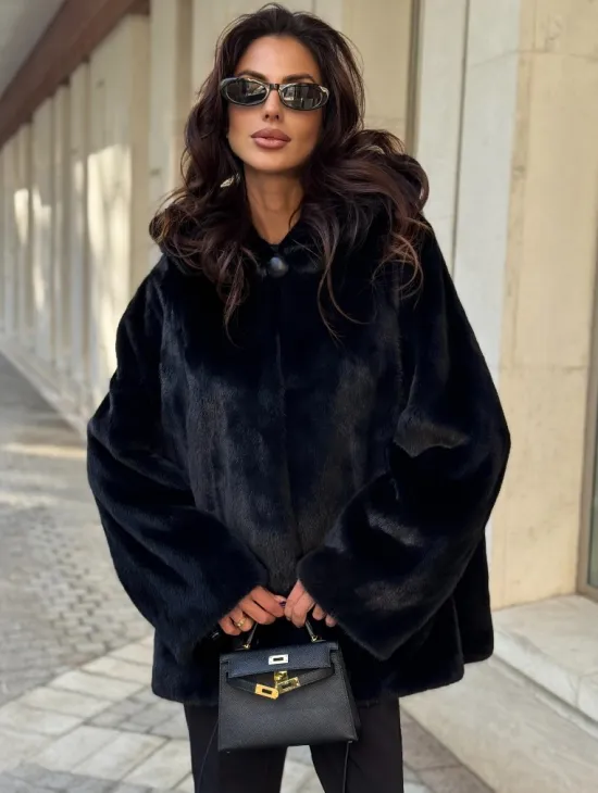 Шуба куртка из норки - черная