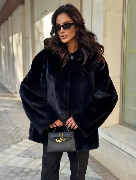 Шуба куртка из норки - черная